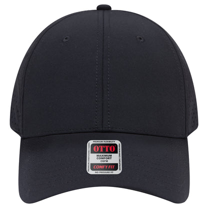 6-Panel Low Profile Baseball Cap w/ Perforated — Stretch Comfort Fit — Custom Leather Patch in Black