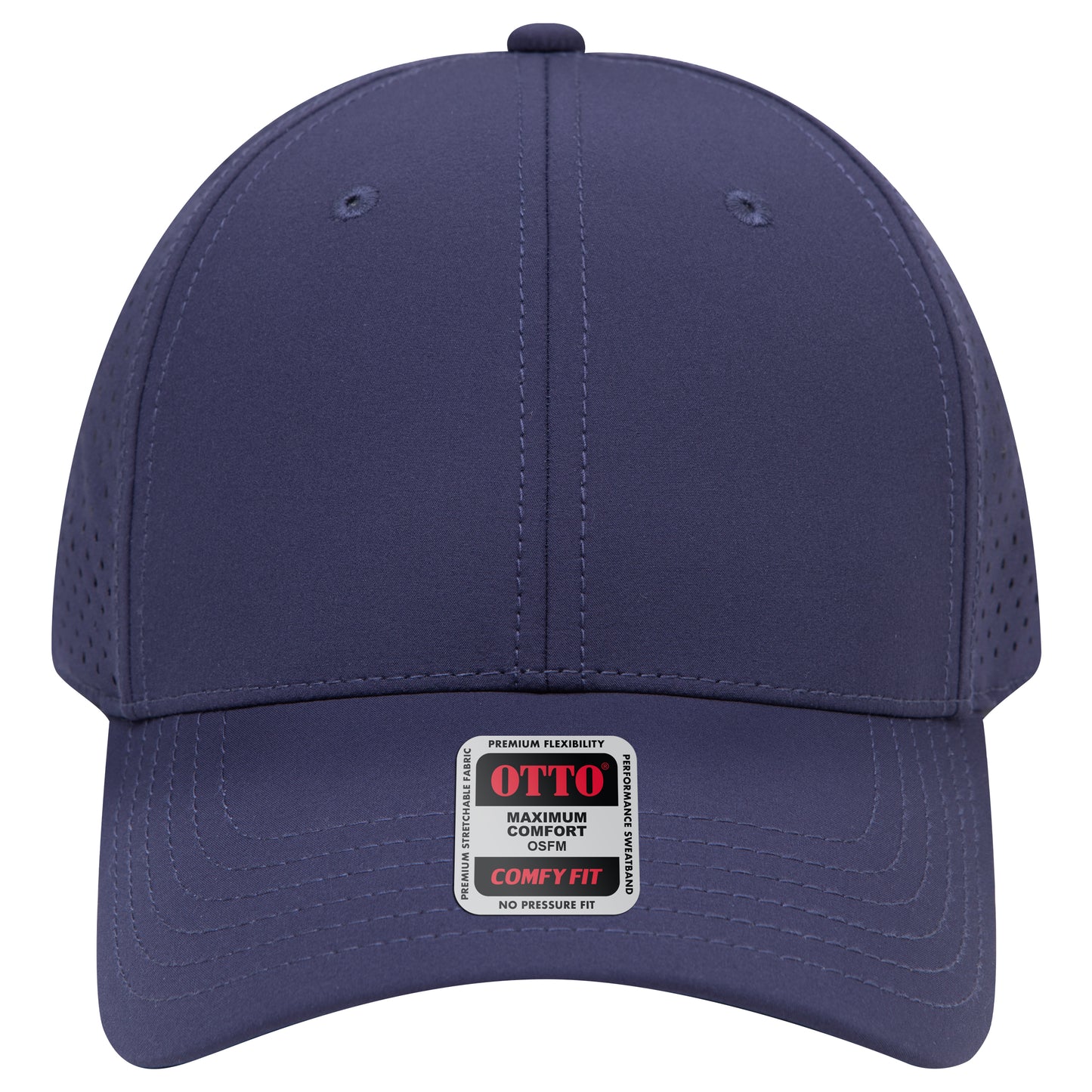 6-Panel Low Profile Baseball Cap w/ Perforated — Stretch Comfort Fit — Custom Leather Patch in Navy
