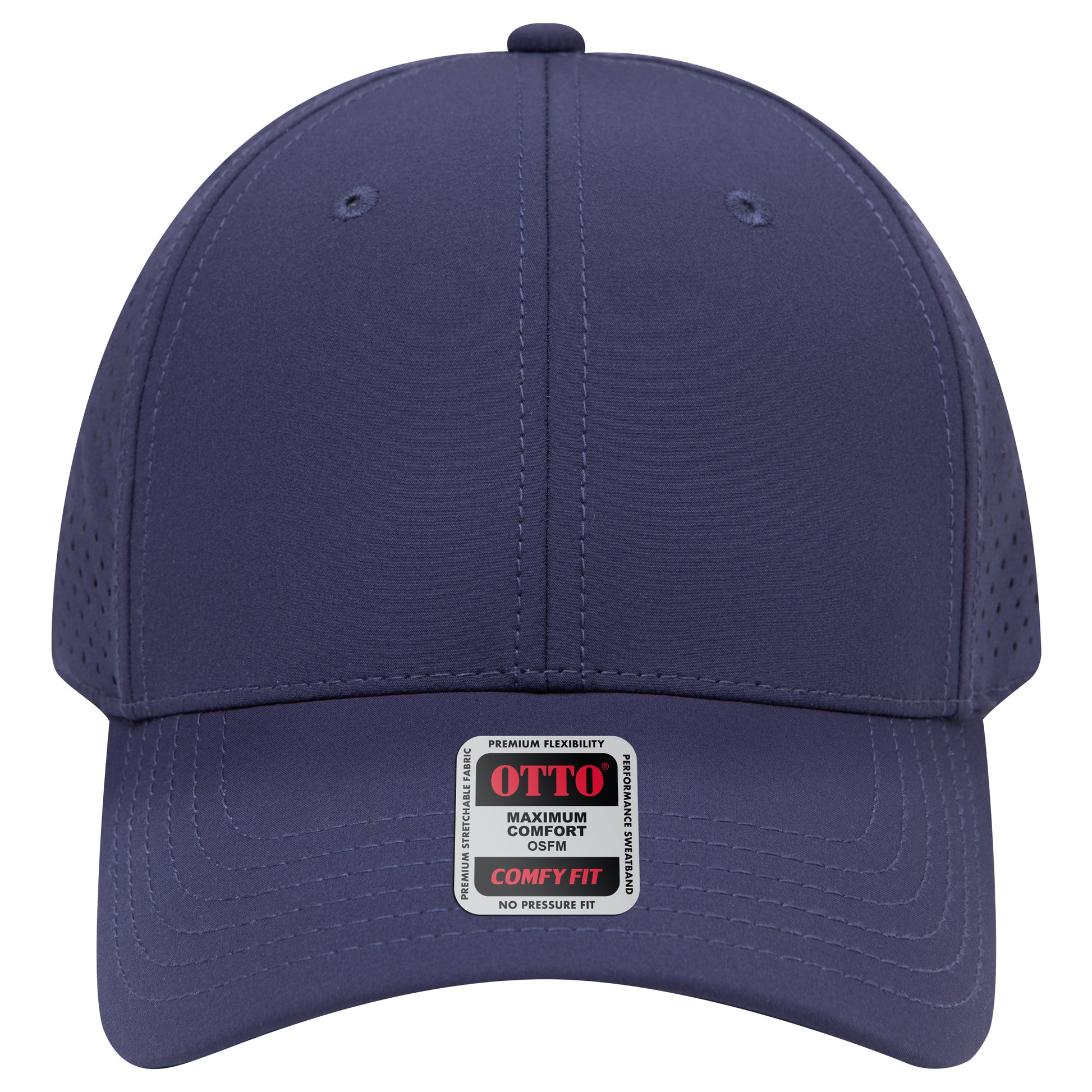 6-Panel Low Profile Baseball Cap w/ Perforated — Stretch Comfort Fit — Custom Leather Patch in Navy