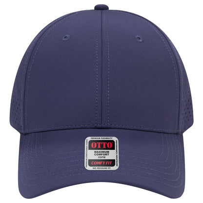 6-Panel Low Profile Baseball Cap w/ Perforated — Stretch Comfort Fit — Custom Leather Patch in Navy