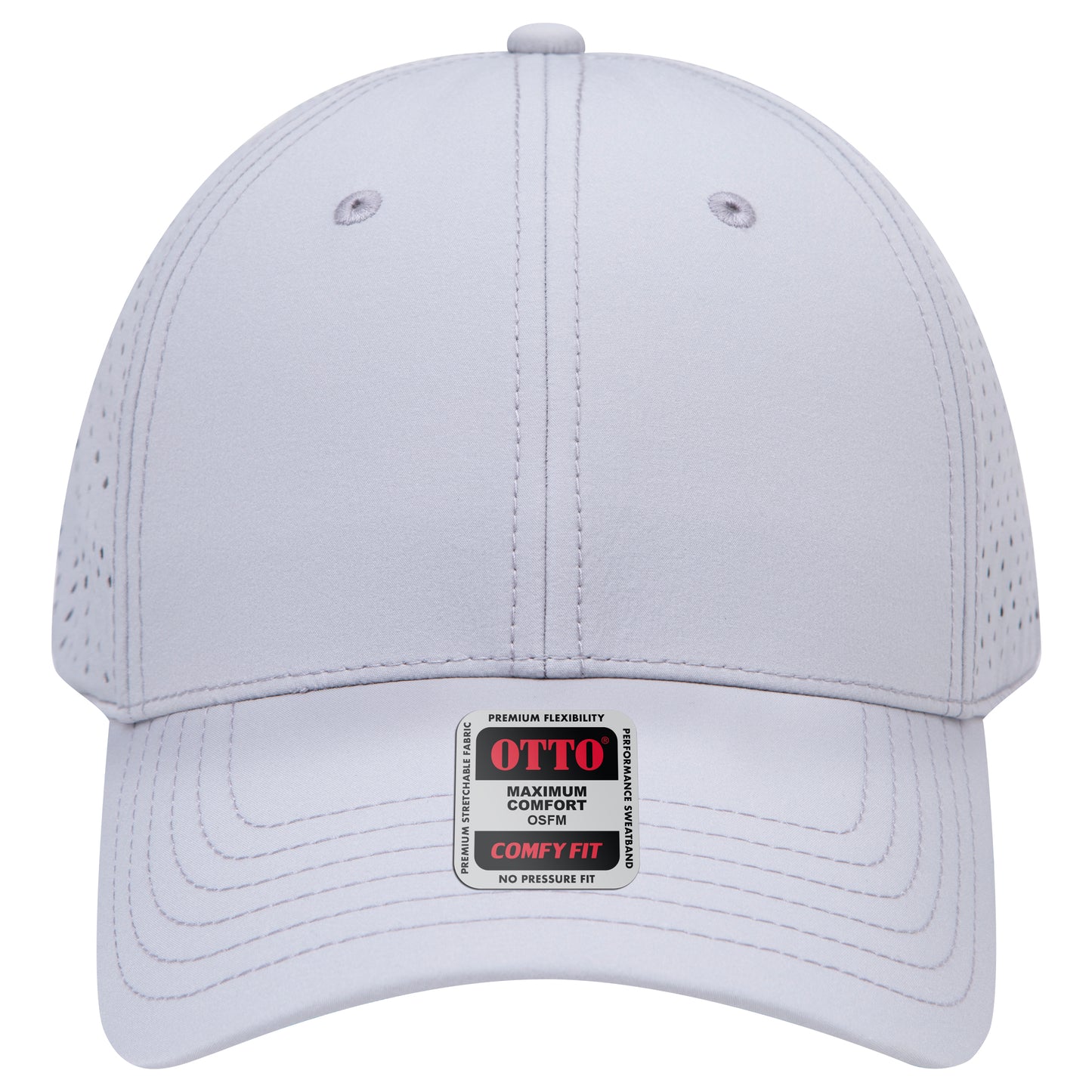 6-Panel Low Profile Baseball Cap w/ Perforated — Stretch Comfort Fit — Custom Leather Patch in Gray