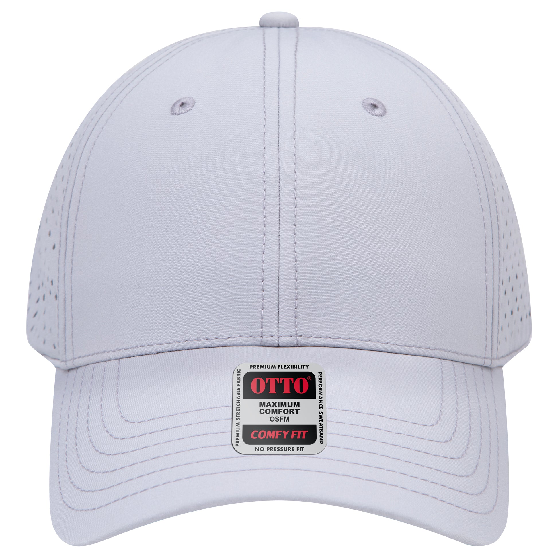 6-Panel Low Profile Baseball Cap w/ Perforated — Stretch Comfort Fit — Custom Leather Patch in Gray