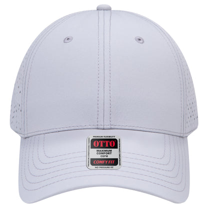6-Panel Low Profile Baseball Cap w/ Perforated — Stretch Comfort Fit — Custom Leather Patch in Gray