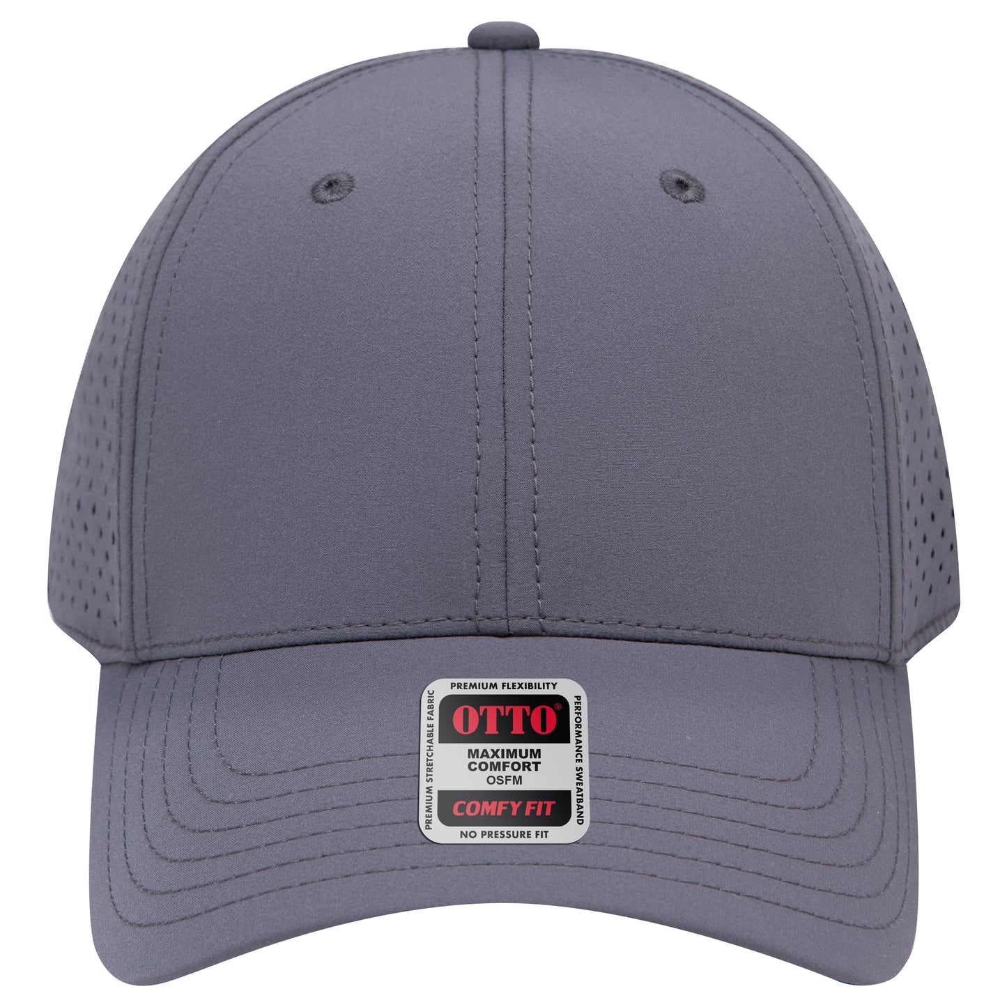 6-Panel Low Profile Baseball Cap w/ Perforated — Stretch Comfort Fit — Custom Leather Patch in Char. Gr