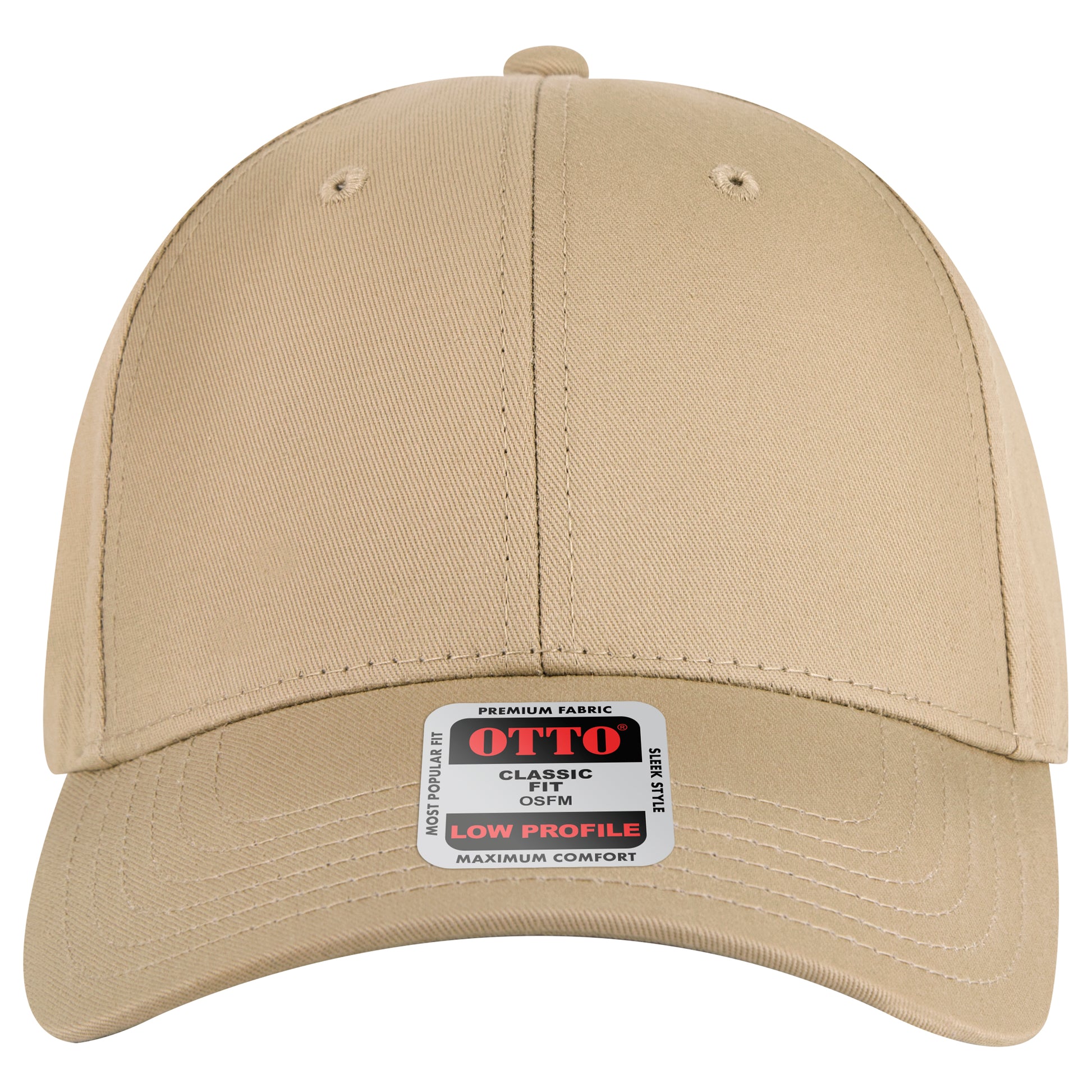 6-Panel Low Profile Baseball Cap — Custom Leather Patch in Khaki