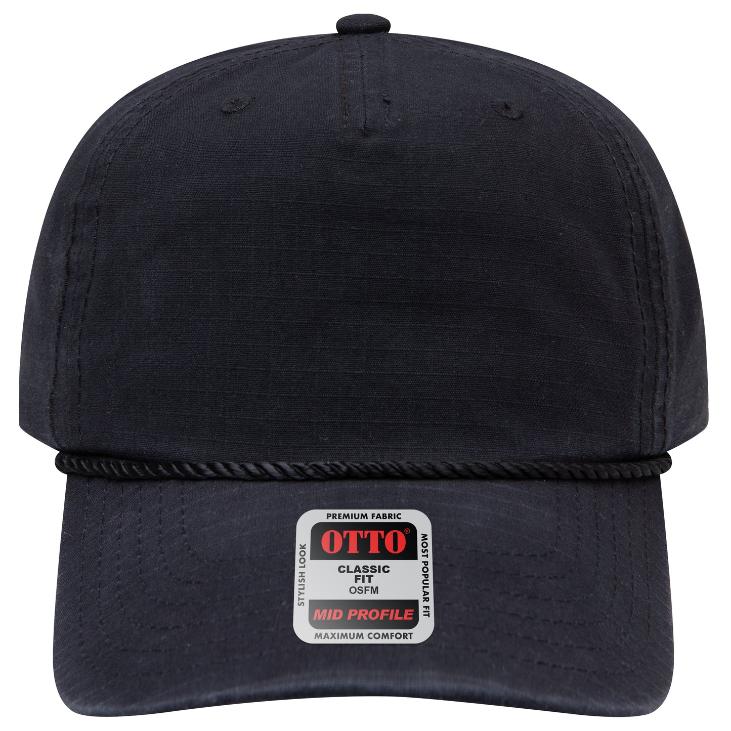 5-Panel Mid Profile Baseball Cap — Custom Leather Patch in Black