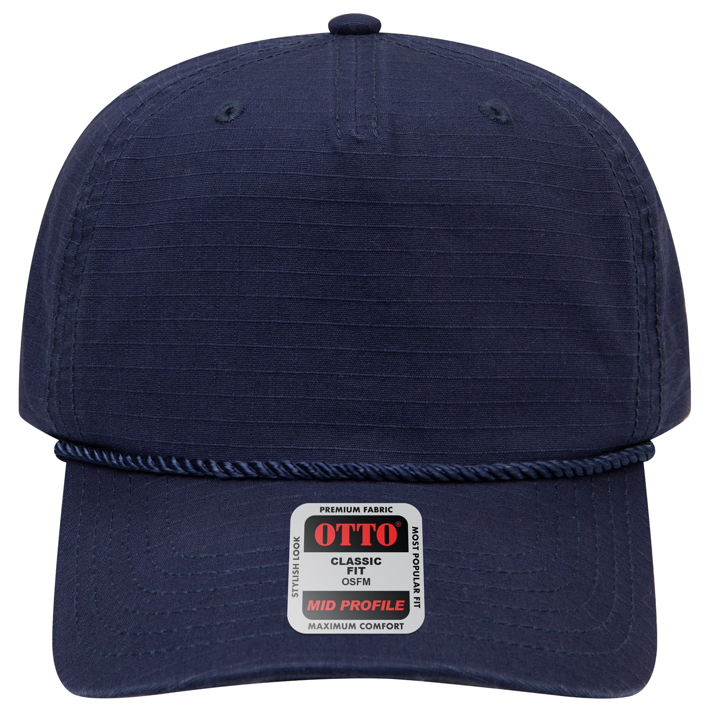 5-Panel Mid Profile Baseball Cap — Custom Leather Patch in Navy