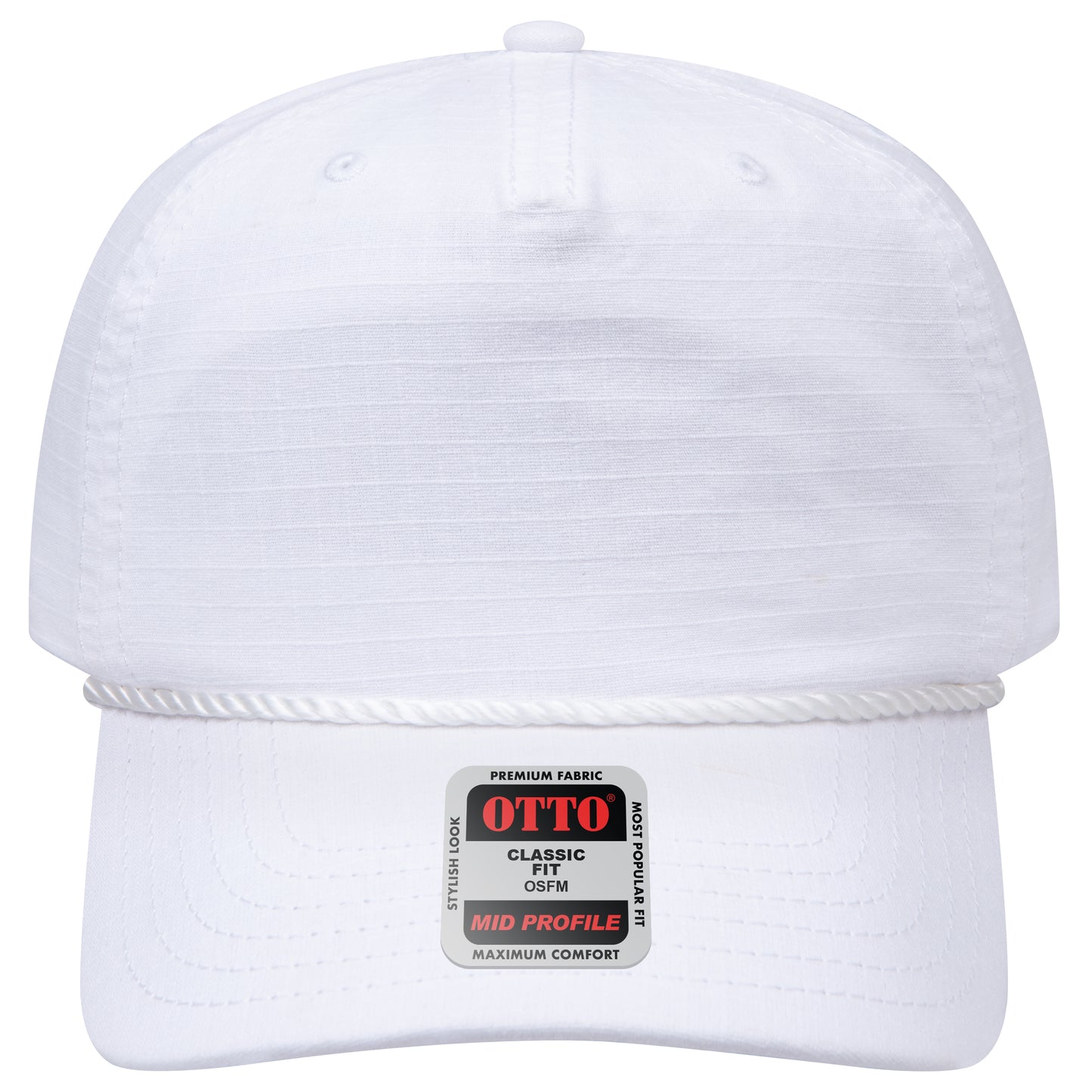 5-Panel Mid Profile Baseball Cap — Custom Leather Patch in White
