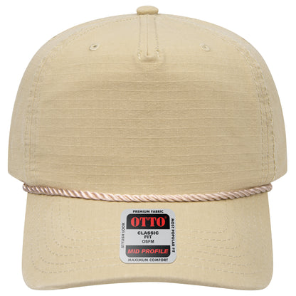 5-Panel Mid Profile Baseball Cap — Custom Leather Patch in Khaki