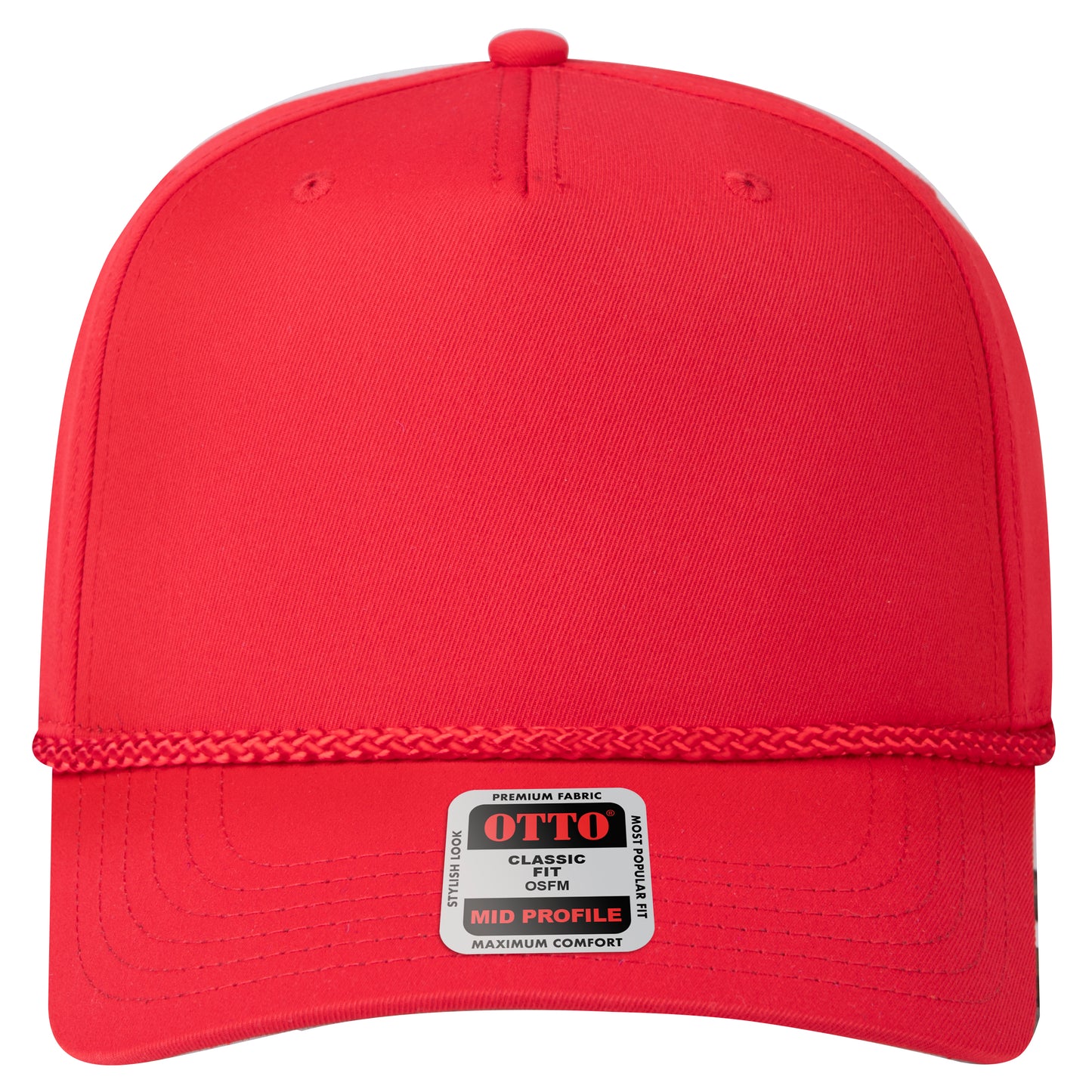 5-Panel Mid Profile Baseball Cap — Custom Leather Patch in Red
