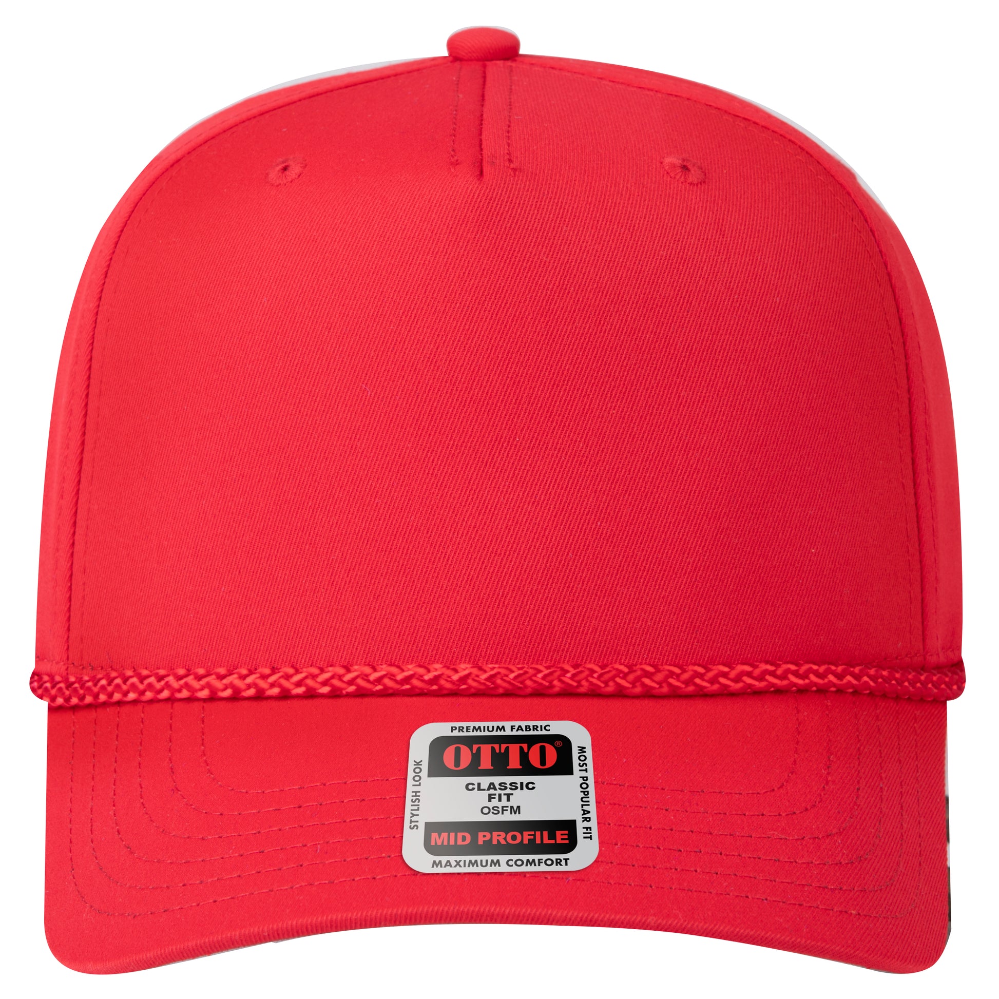 5-Panel Mid Profile Baseball Cap — Custom Leather Patch in Red