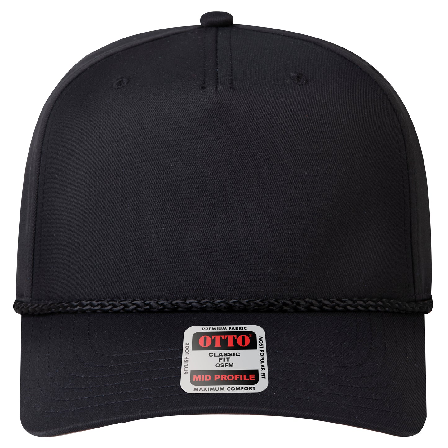 5-Panel Mid Profile Baseball Cap — Custom Leather Patch in Black