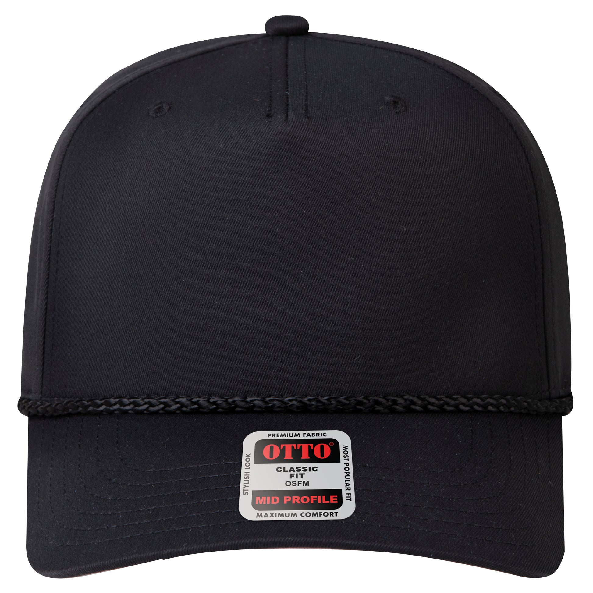 5-Panel Mid Profile Baseball Cap — Custom Leather Patch in Black