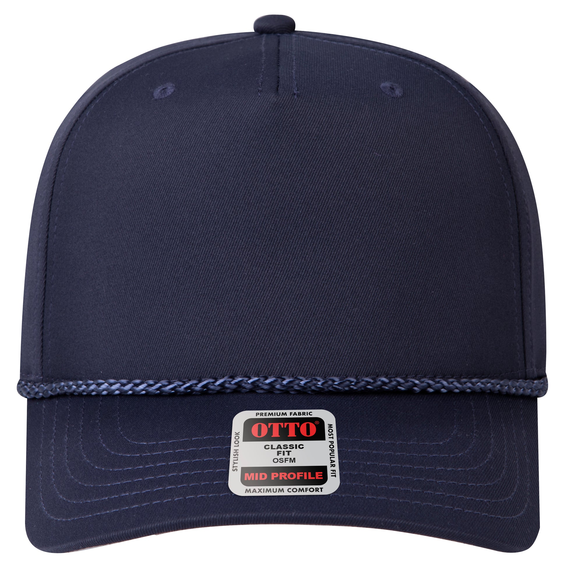 5-Panel Mid Profile Baseball Cap — Custom Leather Patch in Navy
