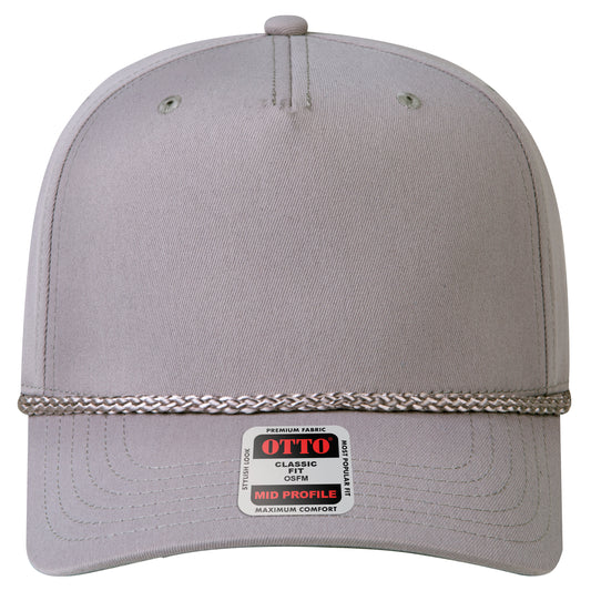 5-Panel Mid Profile Baseball Cap — Custom Leather Patch in Gray