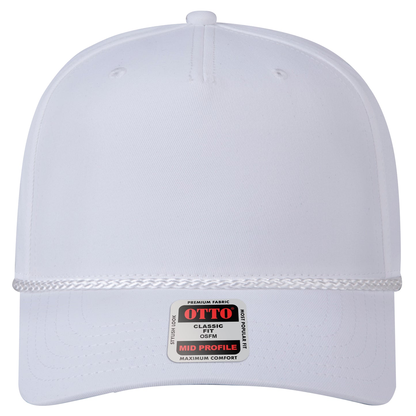 5-Panel Mid Profile Baseball Cap — Custom Leather Patch in White