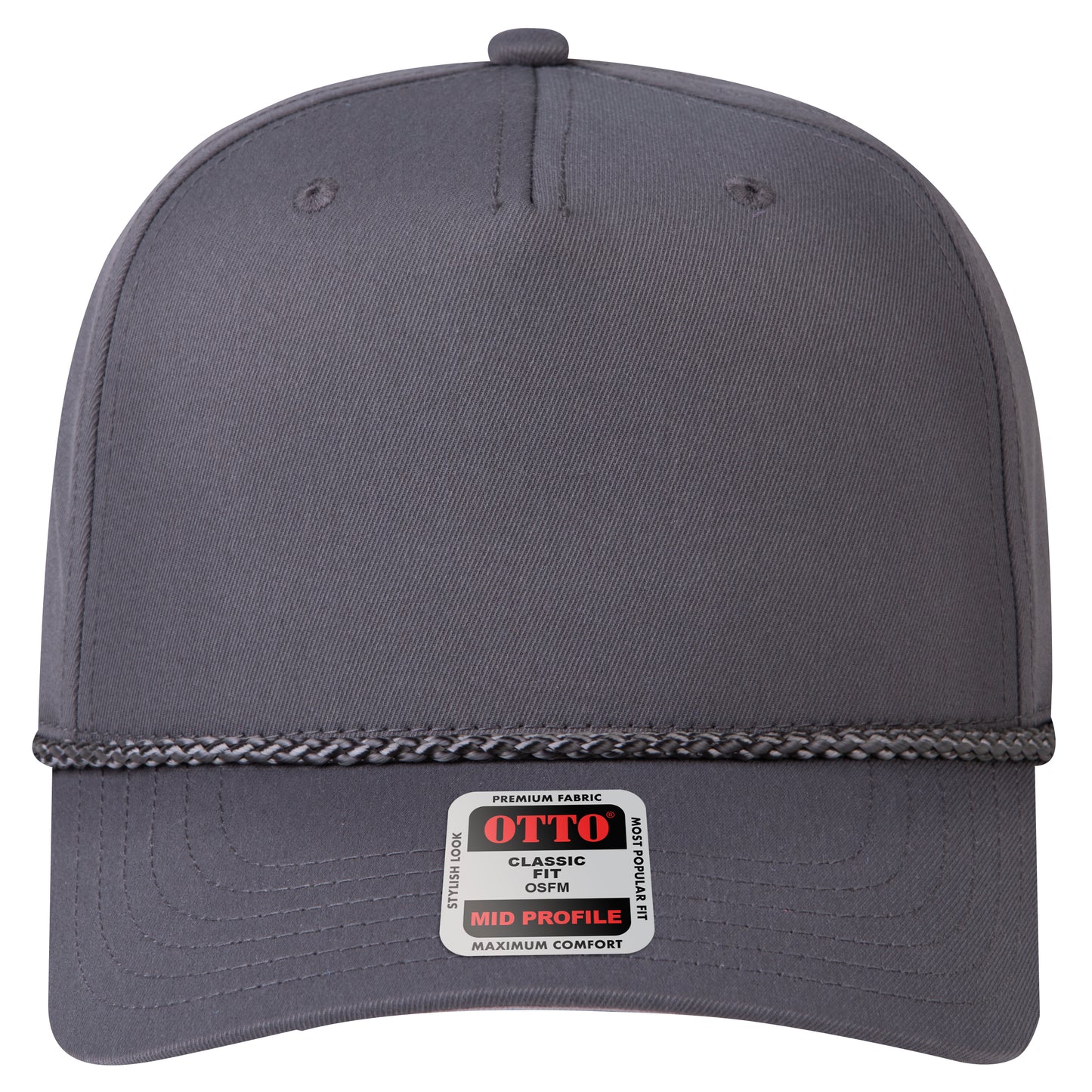 5-Panel Mid Profile Baseball Cap — Custom Leather Patch in Char. Gr