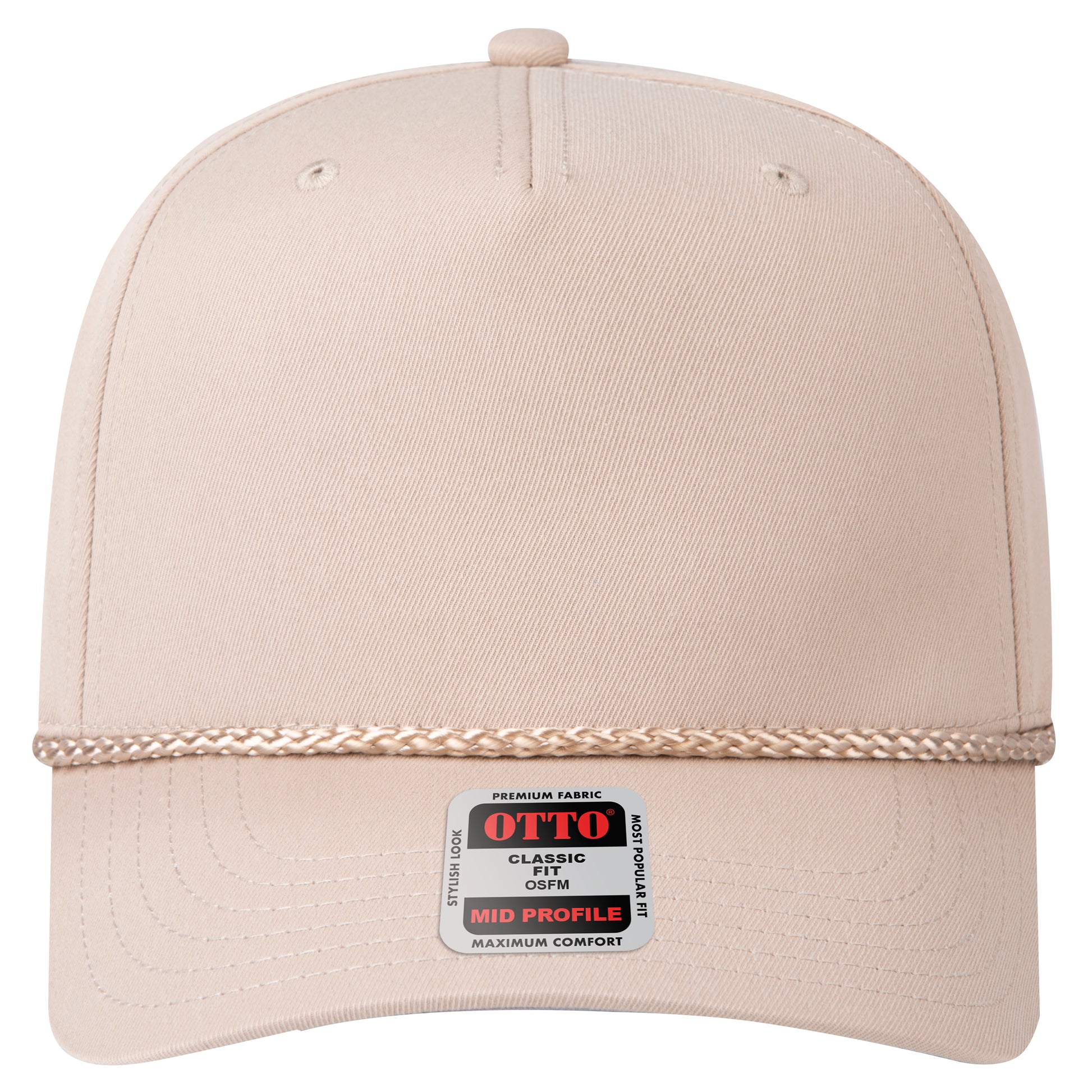 5-Panel Mid Profile Baseball Cap — Custom Leather Patch in Khaki