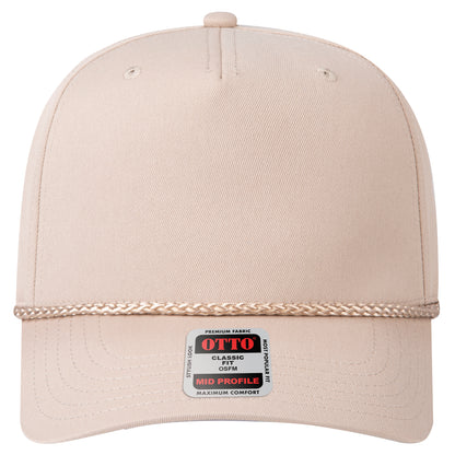 5-Panel Mid Profile Baseball Cap — Custom Leather Patch in Khaki