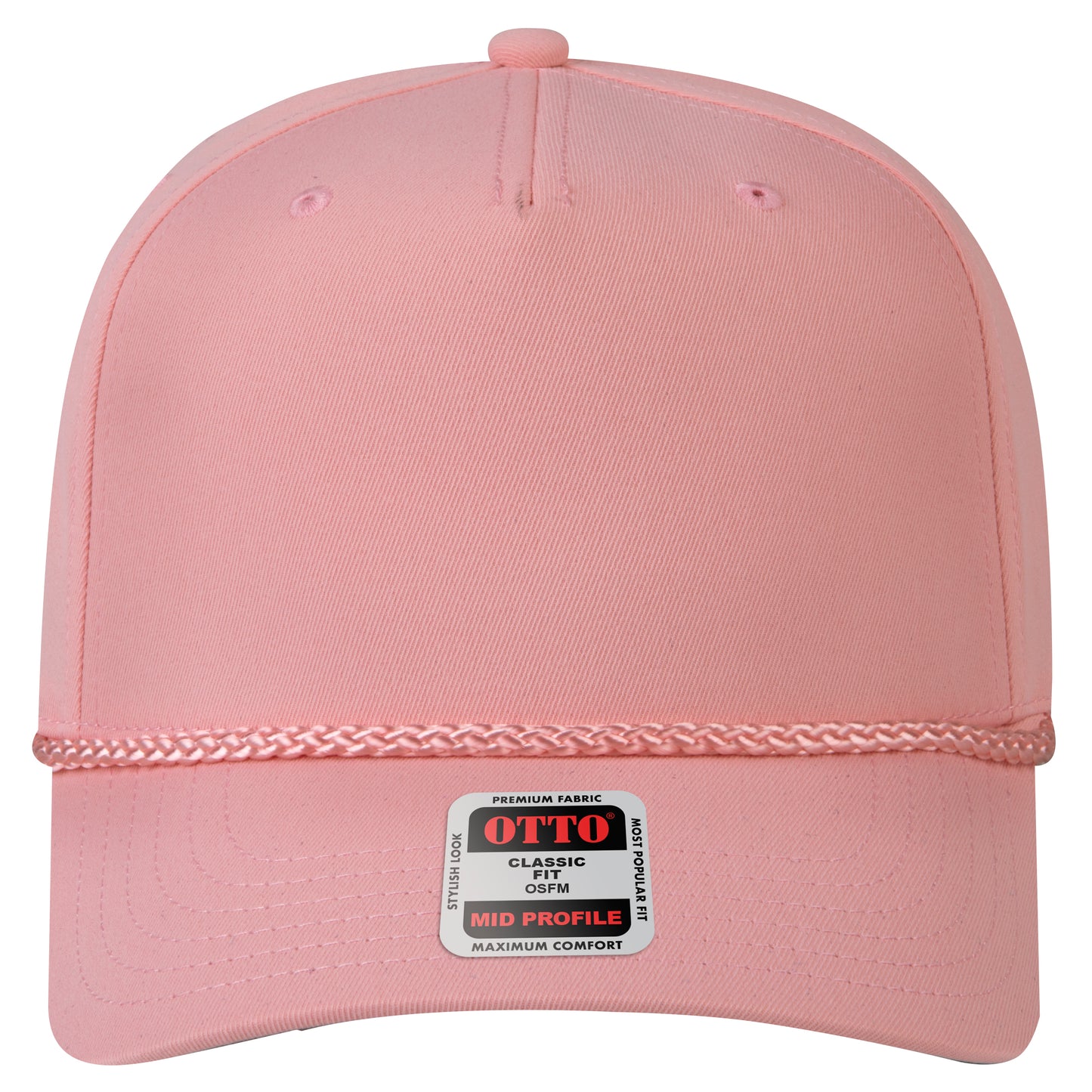 5-Panel Mid Profile Baseball Cap — Custom Leather Patch in Pink ay wn