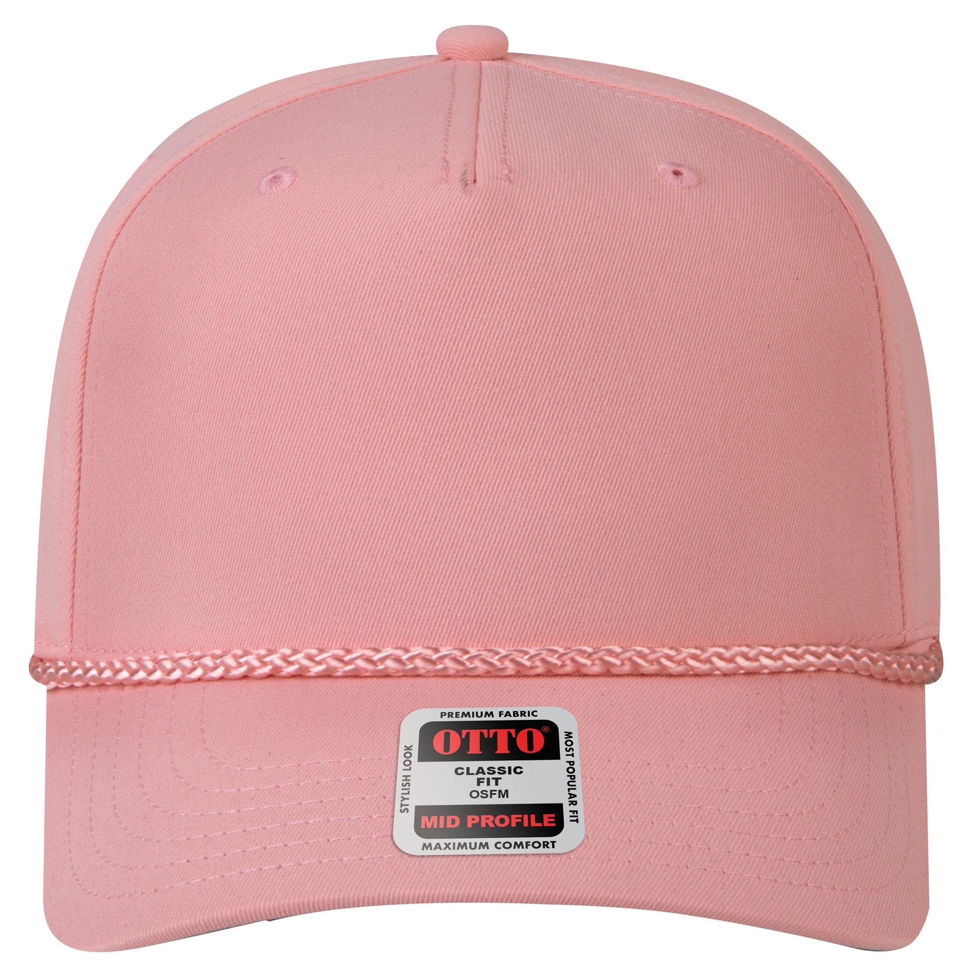 5-Panel Mid Profile Baseball Cap — Custom Leather Patch in Pink ay wn