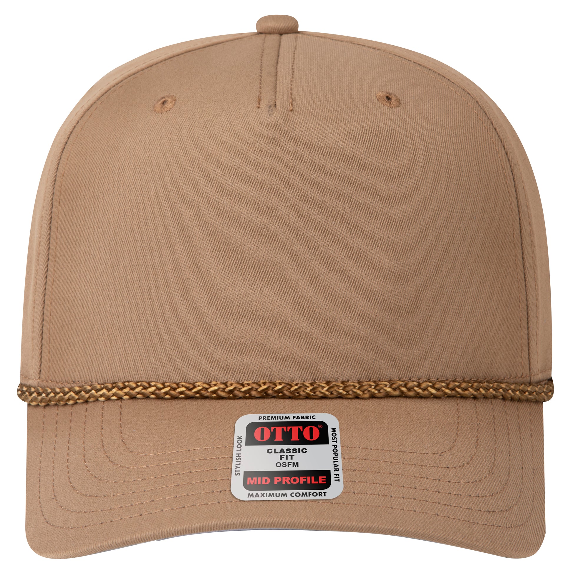 5-Panel Mid Profile Baseball Cap — Custom Leather Patch in Coyote