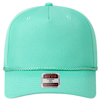 5-Panel Mid Profile Baseball Cap — Custom Leather Patch in Cactus
