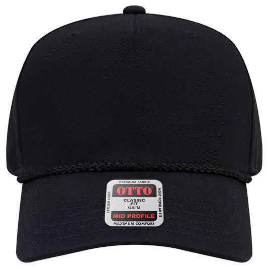 5-Panel Mid Profile Baseball Cap — Custom Leather Patch in Black