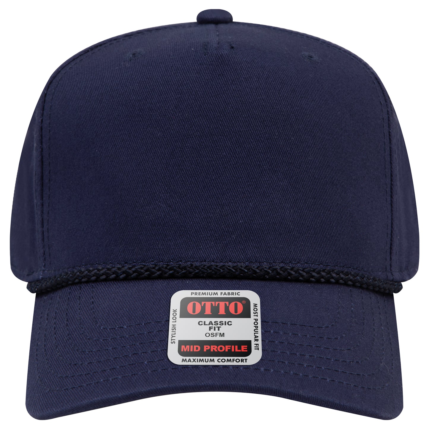5-Panel Mid Profile Baseball Cap — Custom Leather Patch in Navy