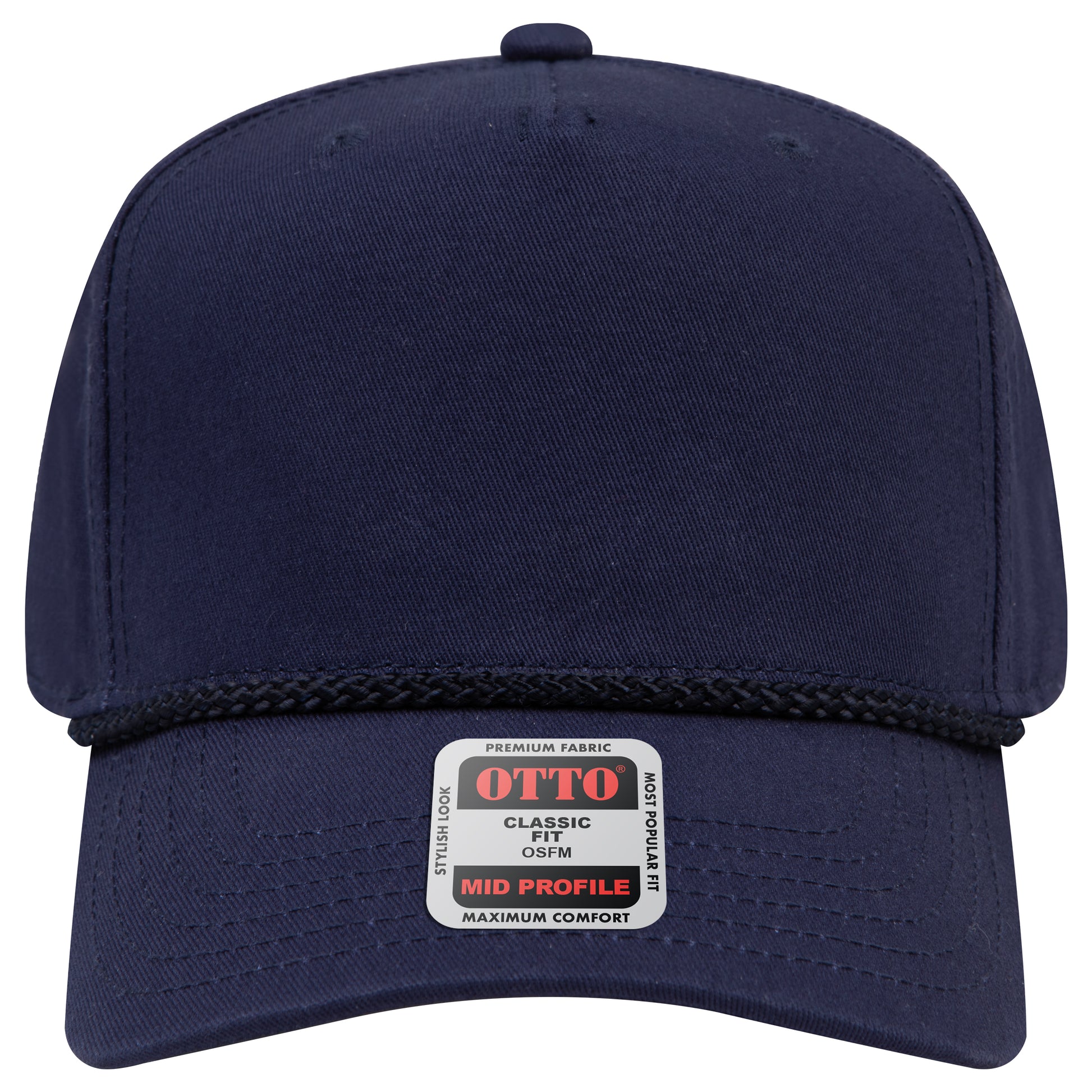 5-Panel Mid Profile Baseball Cap — Custom Leather Patch in Navy