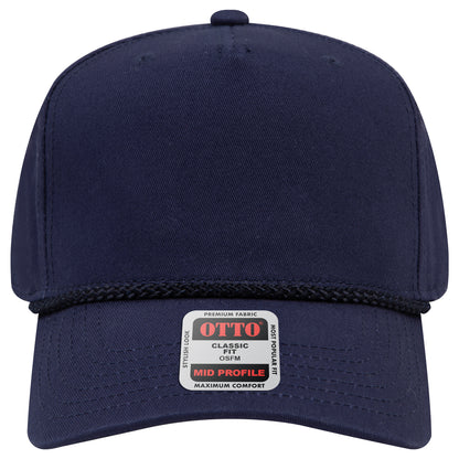 5-Panel Mid Profile Baseball Cap — Custom Leather Patch in Navy