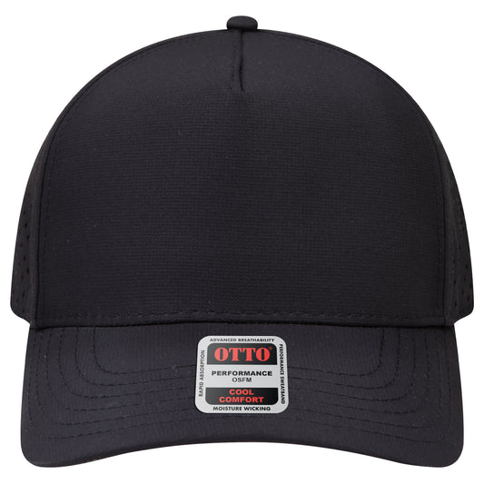 5-Panel Mid Profile Baseball Cap — Custom Leather Patch in Black