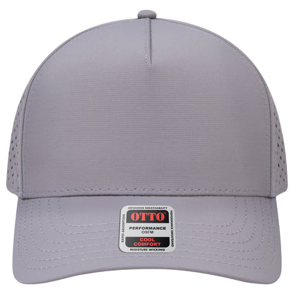 5-Panel Mid Profile Baseball Cap — Custom Leather Patch in Gray