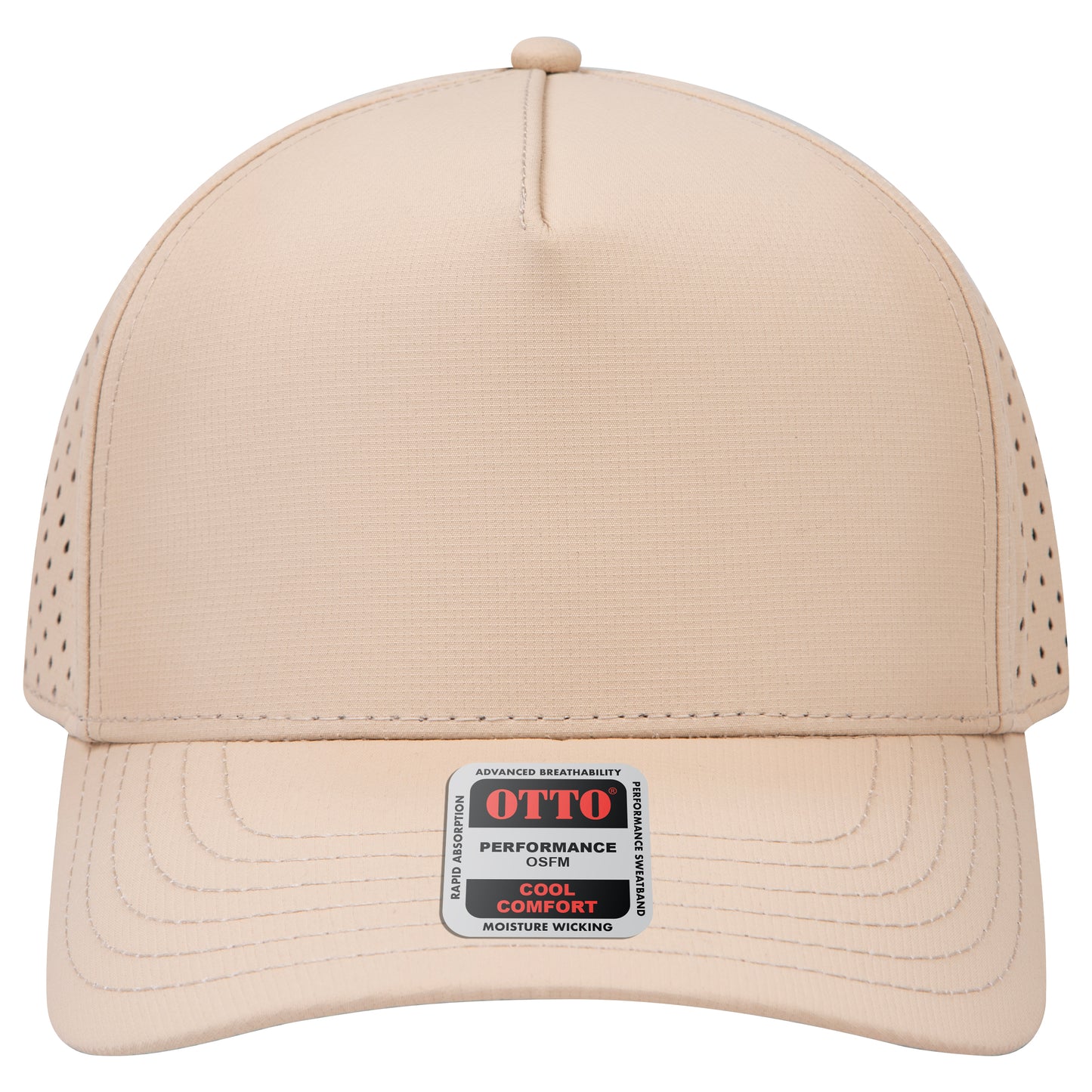 5-Panel Mid Profile Baseball Cap — Custom Leather Patch in Khaki