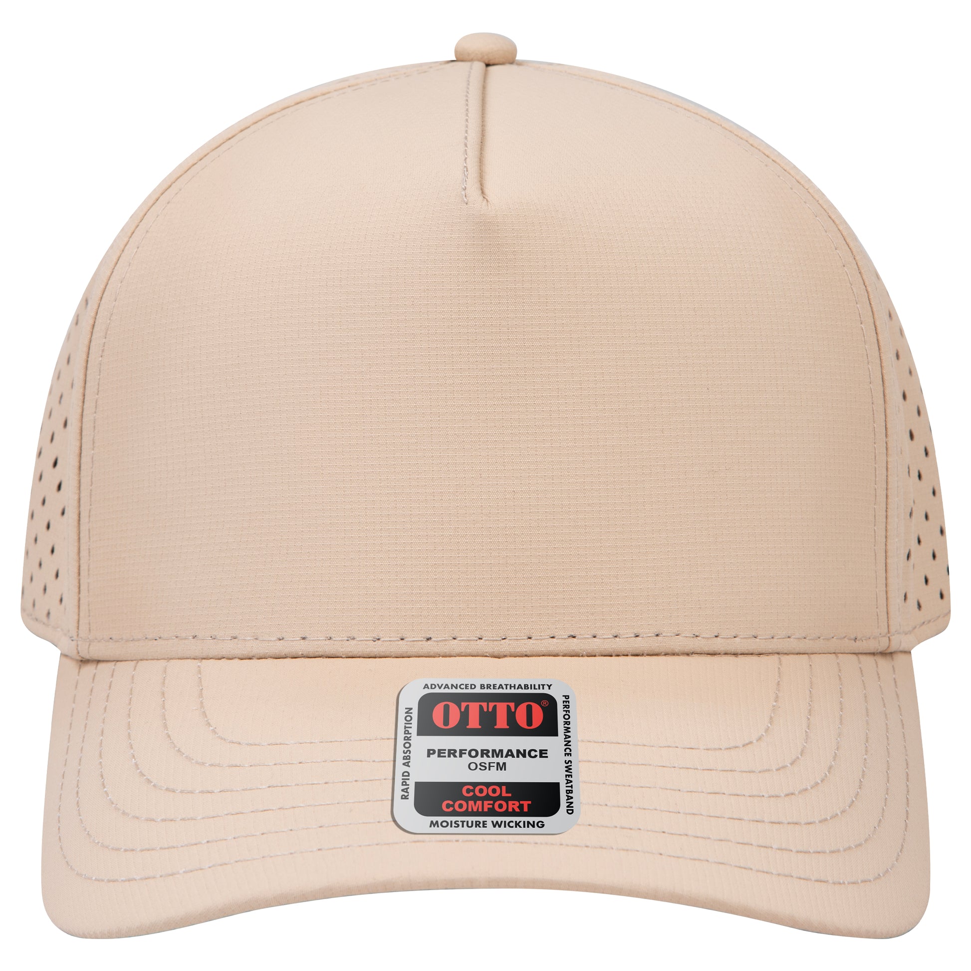 5-Panel Mid Profile Baseball Cap — Custom Leather Patch in Khaki