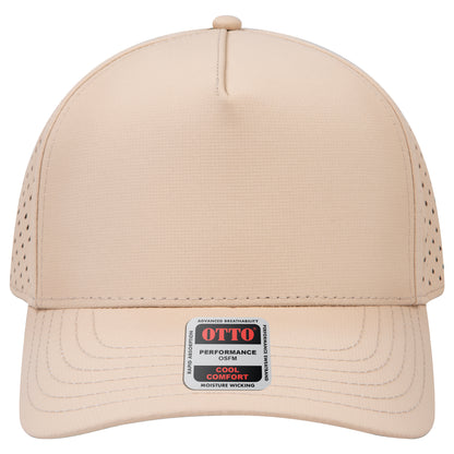 5-Panel Mid Profile Baseball Cap — Custom Leather Patch in Khaki