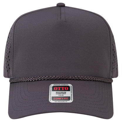 5-Panel Mid Profile Baseball Cap w/ Perforated — Stretch Comfort Fit — Custom Leather Patch in Char. Gr
