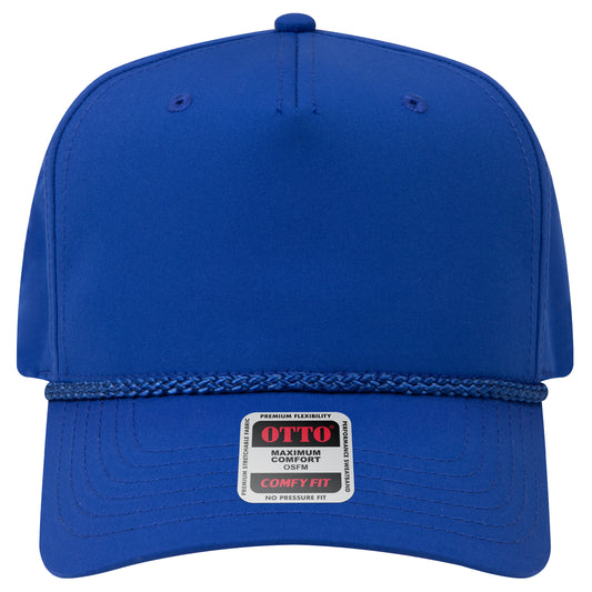 5-Panel Mid Profile Baseball Cap — Stretch Comfort Fit — Custom Leather Patch in Royal