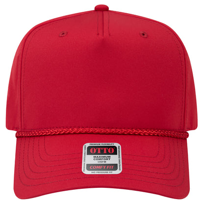 5-Panel Mid Profile Baseball Cap — Stretch Comfort Fit — Custom Leather Patch in Red