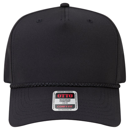 5-Panel Mid Profile Baseball Cap — Stretch Comfort Fit — Custom Leather Patch in Black