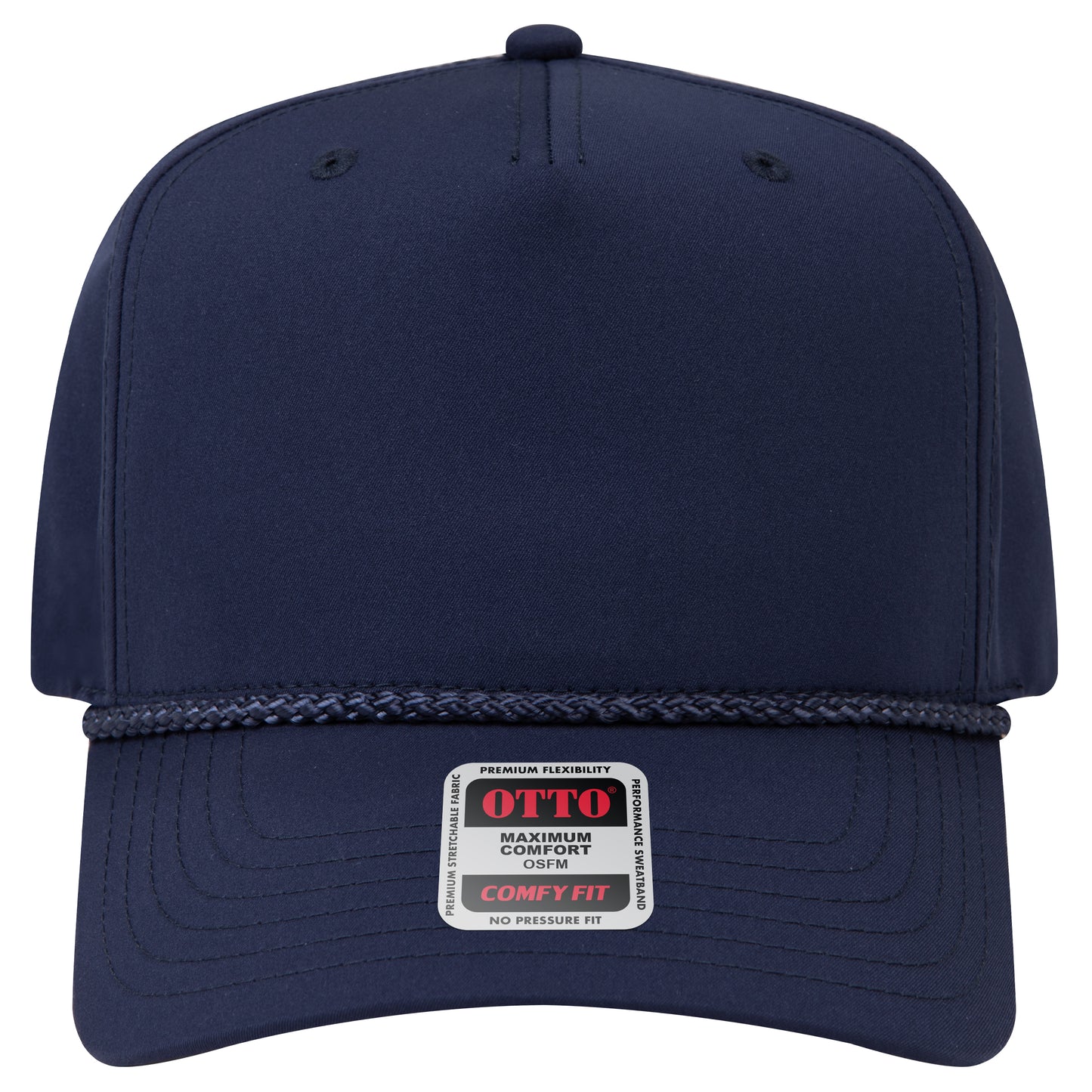 5-Panel Mid Profile Baseball Cap — Stretch Comfort Fit — Custom Leather Patch in Navy