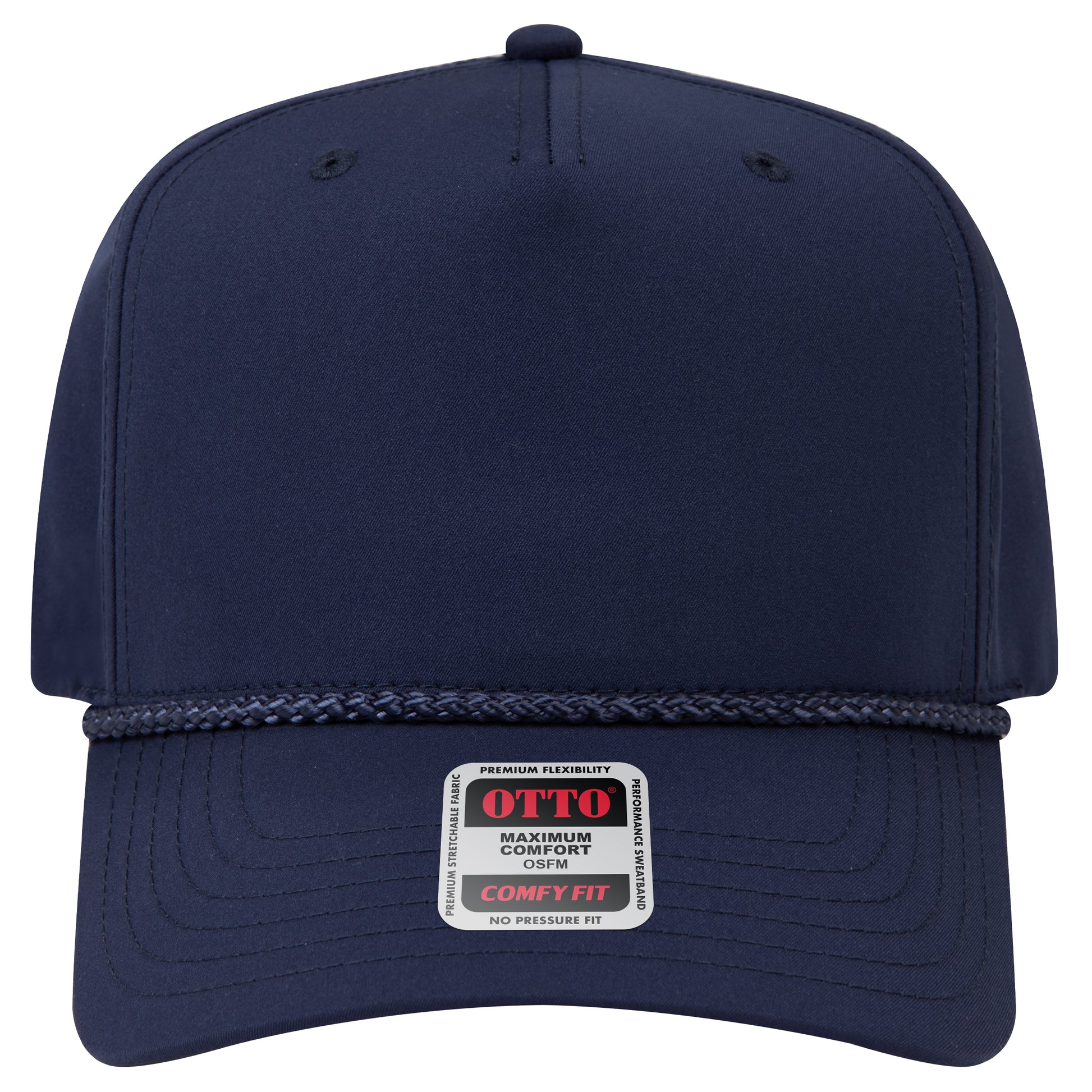 5-Panel Mid Profile Baseball Cap — Stretch Comfort Fit — Custom Leather Patch in Navy