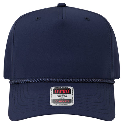 5-Panel Mid Profile Baseball Cap — Stretch Comfort Fit — Custom Leather Patch in Navy