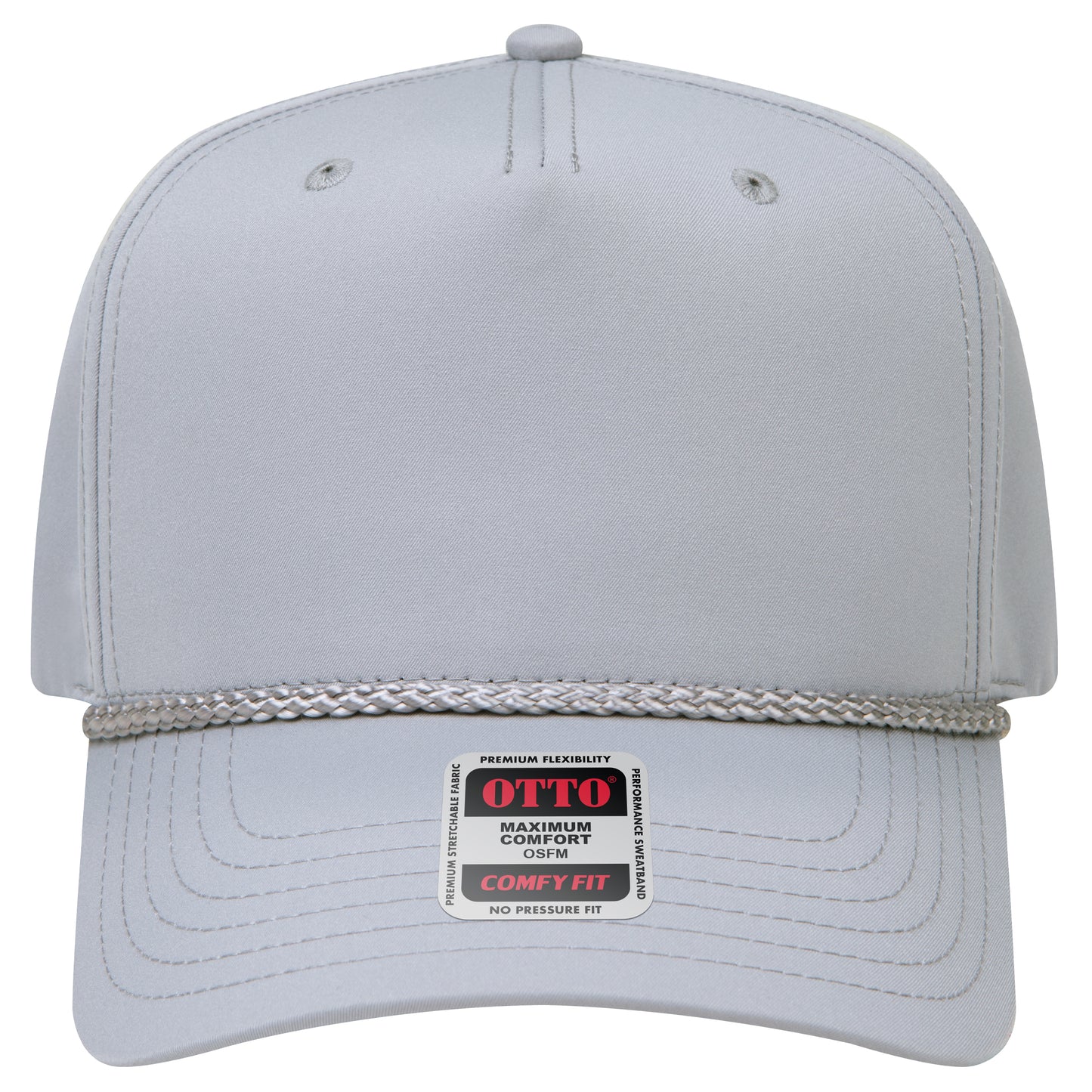 5-Panel Mid Profile Baseball Cap — Stretch Comfort Fit — Custom Leather Patch in Gray