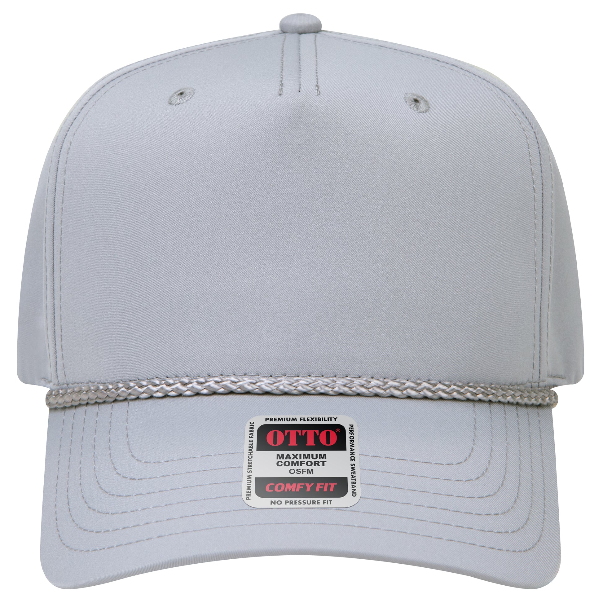 5-Panel Mid Profile Baseball Cap — Stretch Comfort Fit — Custom Leather Patch in Gray