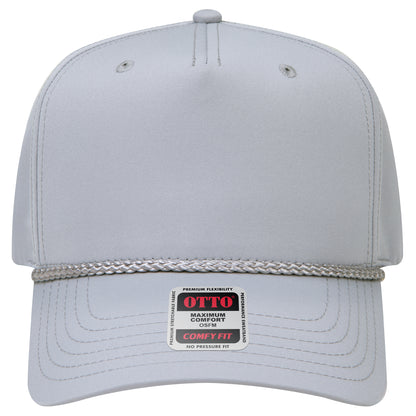 5-Panel Mid Profile Baseball Cap — Stretch Comfort Fit — Custom Leather Patch in Gray