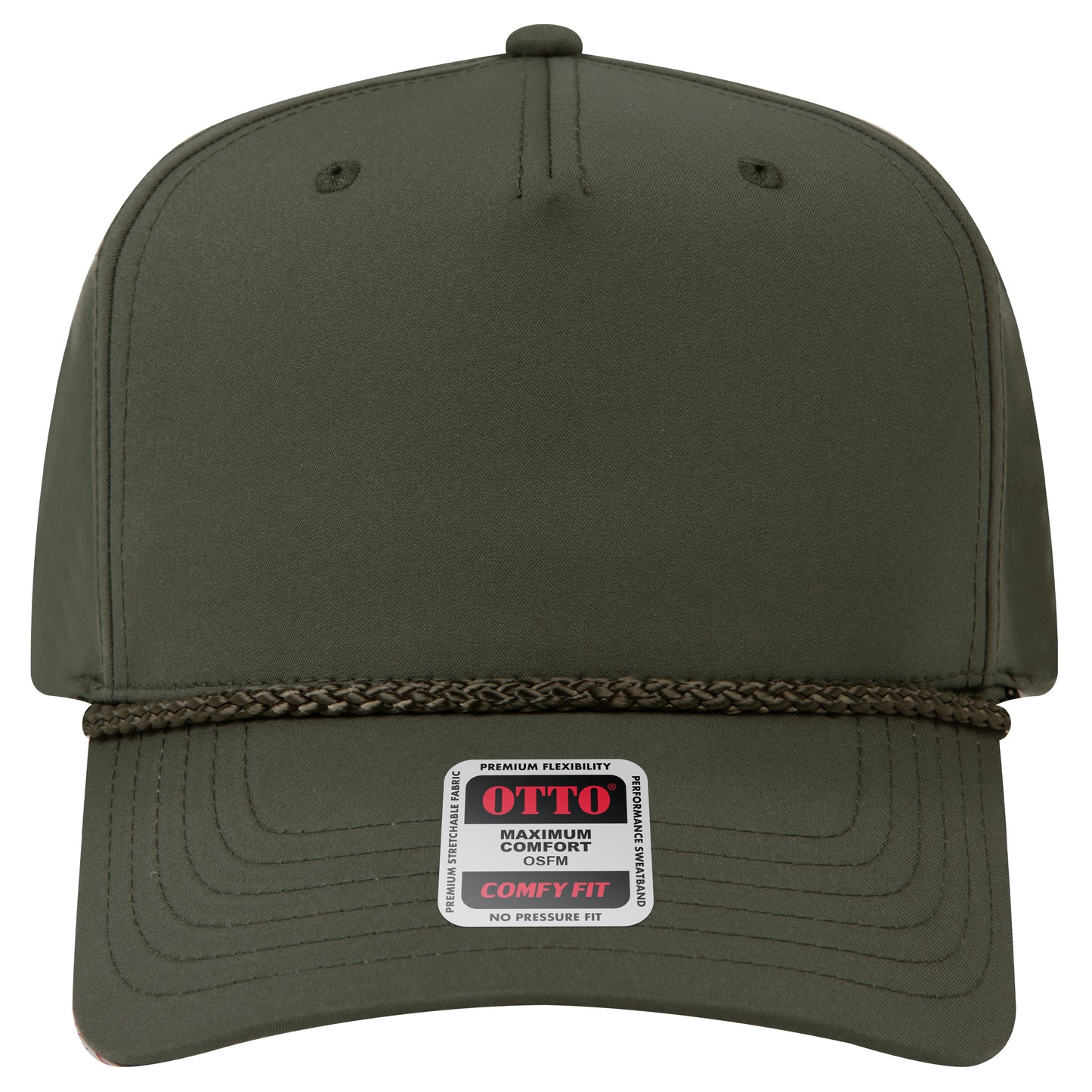 5-Panel Mid Profile Baseball Cap — Stretch Comfort Fit — Custom Leather Patch in Ol. Gree