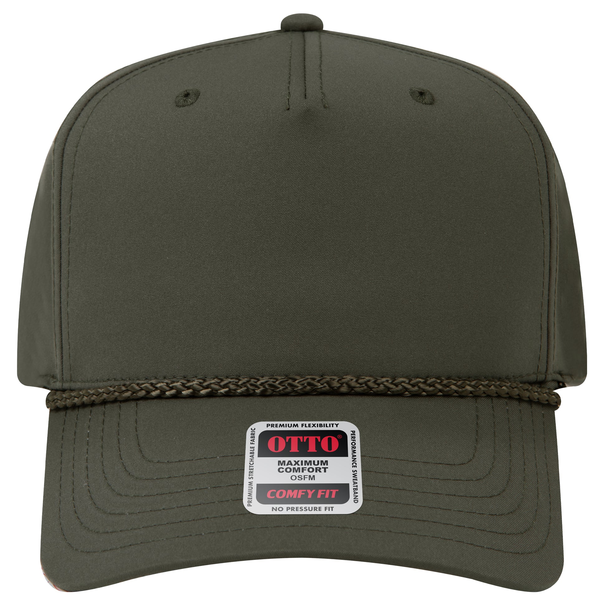 5-Panel Mid Profile Baseball Cap — Stretch Comfort Fit — Custom Leather Patch in Ol. Gree