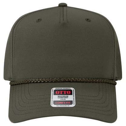 5-Panel Mid Profile Baseball Cap — Stretch Comfort Fit — Custom Leather Patch in Ol. Gree