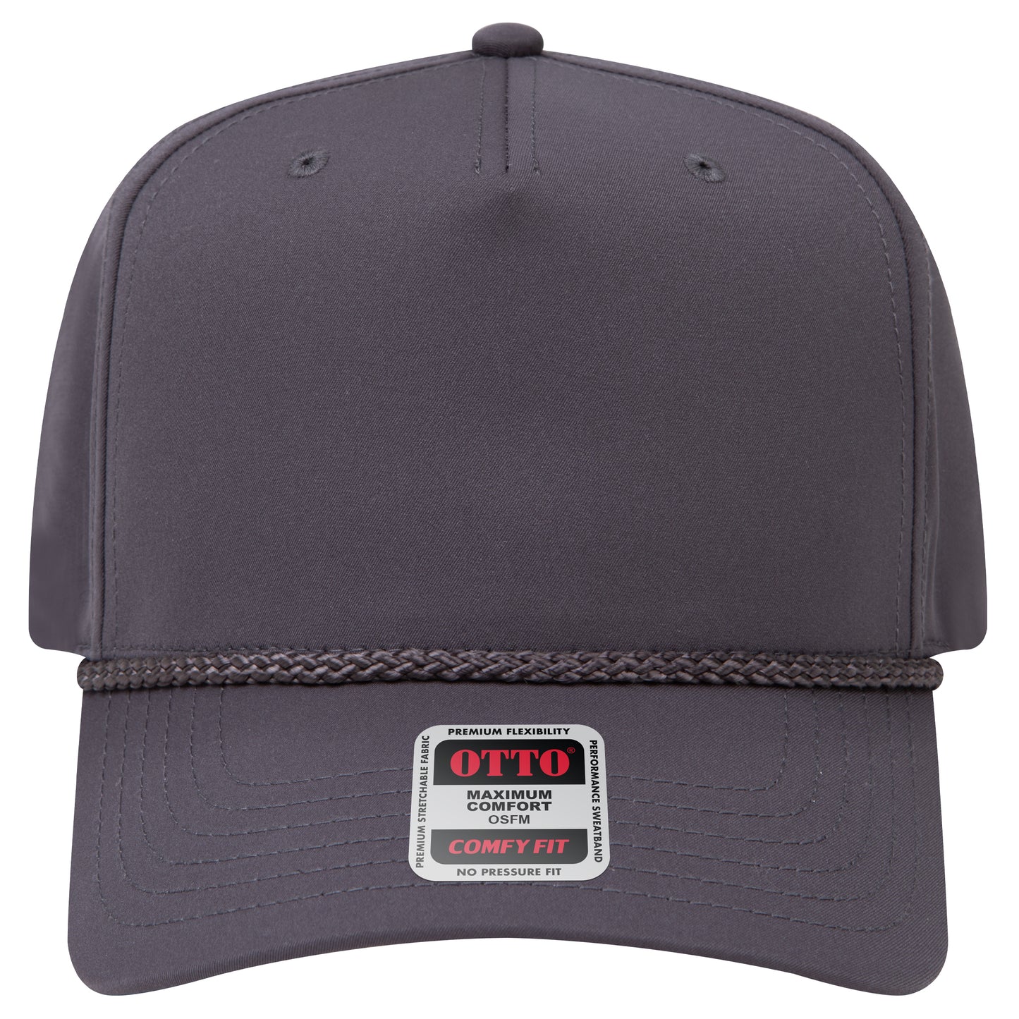 5-Panel Mid Profile Baseball Cap — Stretch Comfort Fit — Custom Leather Patch in Char. Gr